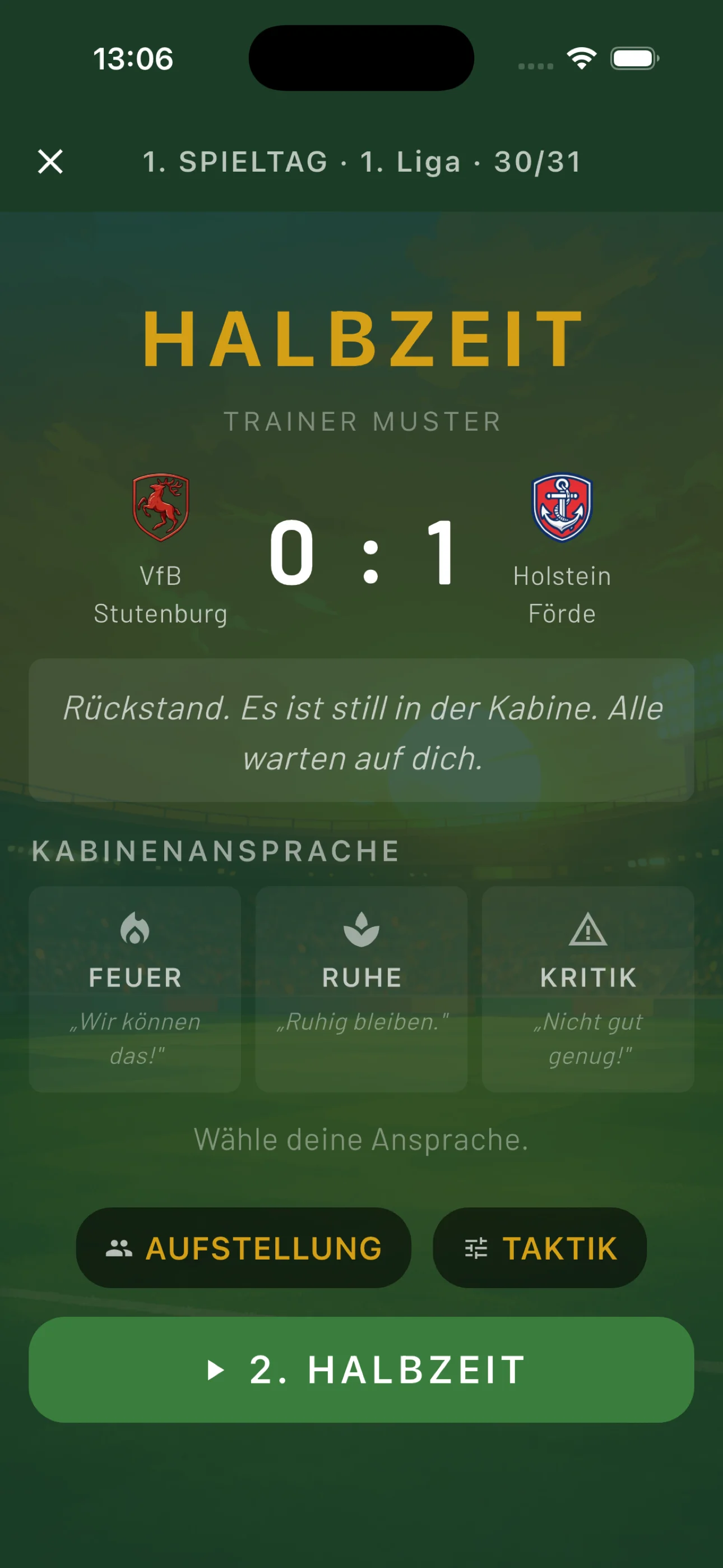 Anpfiff — Halbzeitansprache