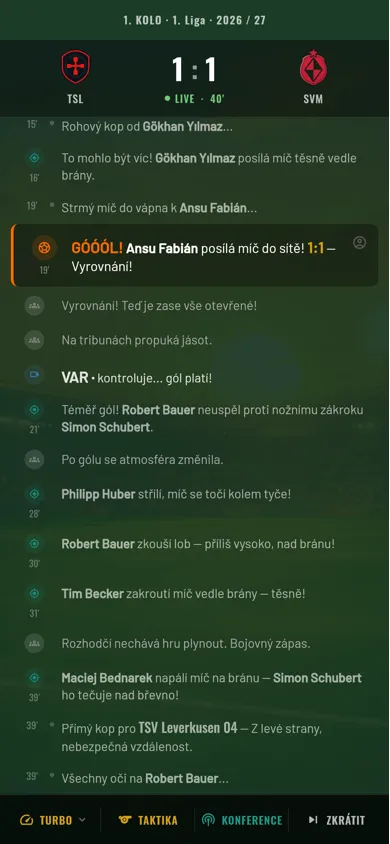Anpfiff — živý textový přenos zápasu