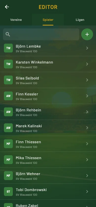 Anpfiff editor — player list with search and position tags