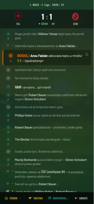 Anpfiff — tekstualni prijenos utakmice uživo