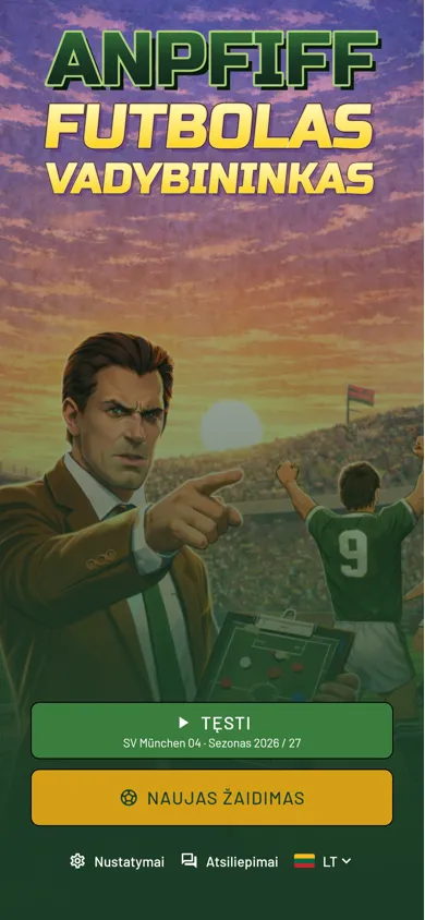 Anpfiff Futbolo vadybininkas — pradžios ekranas