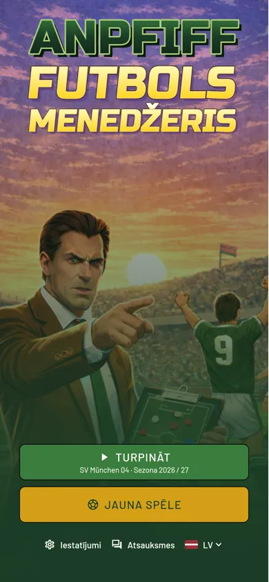 Anpfiff Futbola menedžeris — sākuma ekrāns