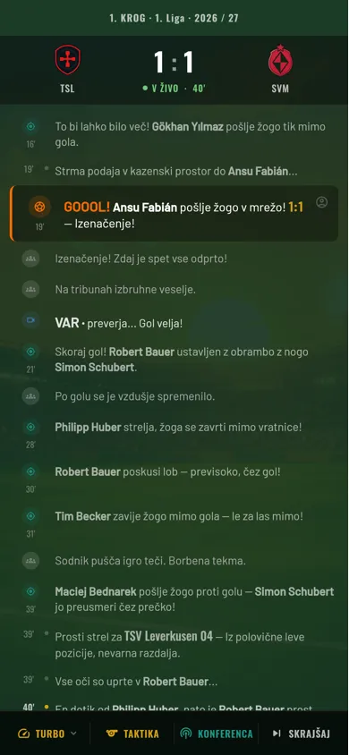 Anpfiff — besedilni prenos tekme v živo